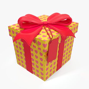 Gift Box Cube Label yellow 3D model