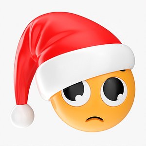3D Emoji 093 Disappointed with Santa hat model