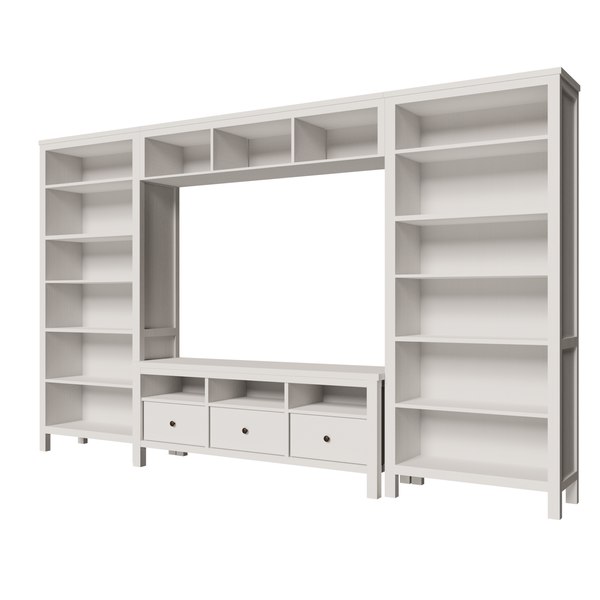 HEMNES Combinaison meuble TV, teinté blanc/brun clair verre transparent,  326x197 cm - IKEA
