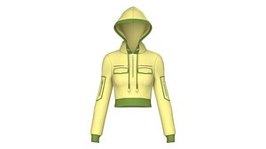 Girls Half-Zip Tactical Crop Hoodie With Pocket