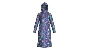 Girls Sporty Long Puffer Hooded jacket 3D model