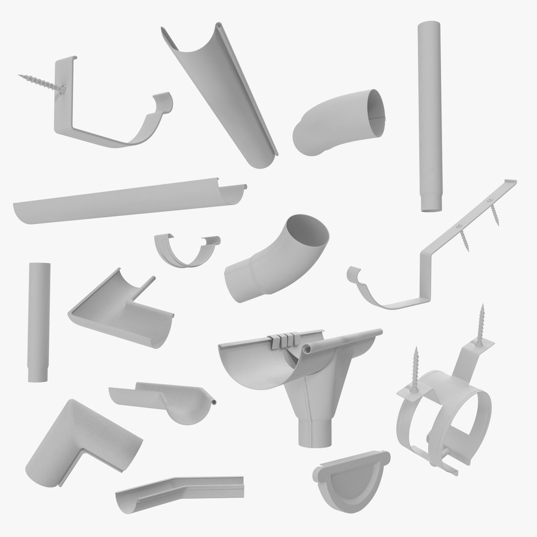 Plastic Rain Gutter System 3D Model 3D model preview