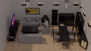 Living room and dining room furniture pack Low-poly 3D model