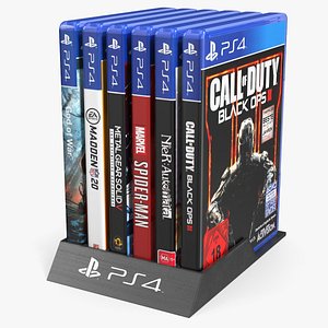 3D model PlayStation 4 Game Cases Set on Holder