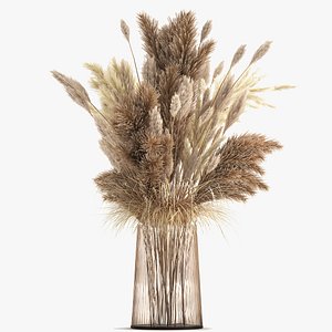 Bouquet of dried white reeds in a Vase 146 3D model