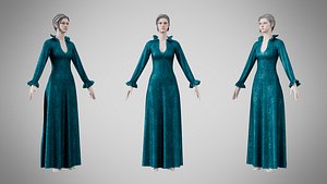 3D Dress 29 Teal Velvet With Design model