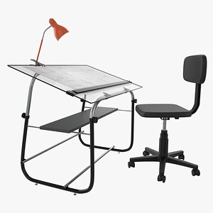 Drawing Table with Office Chair and Desk Lamp