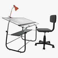 Drawing Table with Office Chair and Desk Lamp