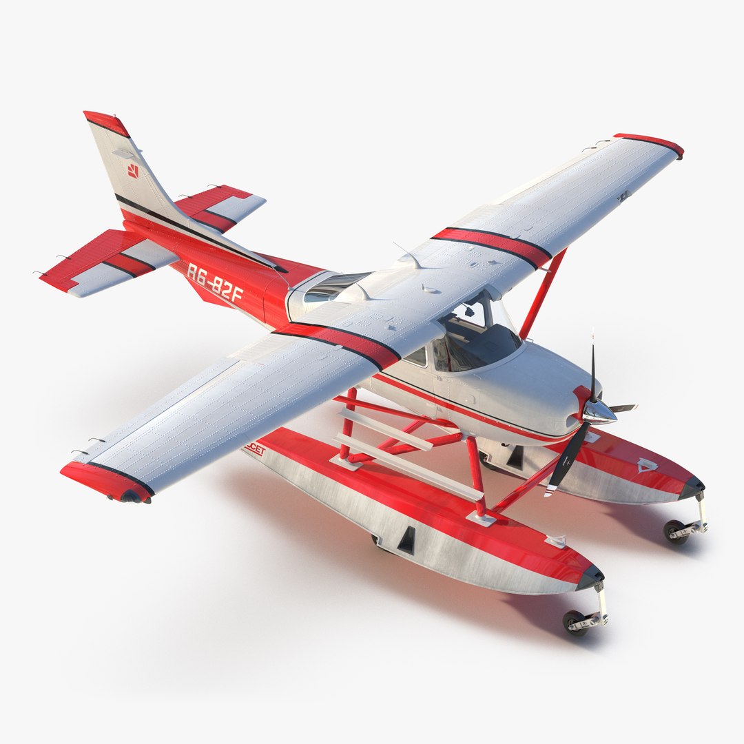 Cessna 182 Skylane on Floats Red 3D Model 3D model preview