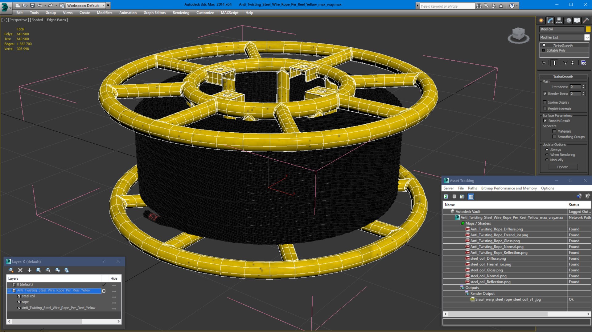 3D Model Anti Twisting Steel Wire Rope Per Reel Yellow - TurboSquid 2049100