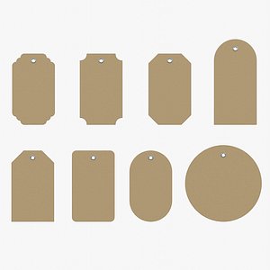 3D Collection of 8 Blank Hanging Tags