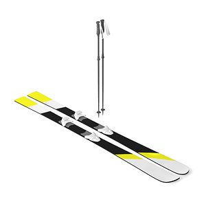 3D model white skis sticks