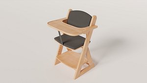 Wooden Infant High Chair 3D