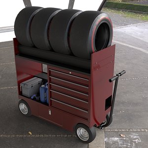 Tire Rack Cart With Drawers  7 3D model