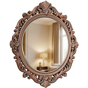 3D Classic provence Romantic oval wall mirror carved wooden frame 3D model