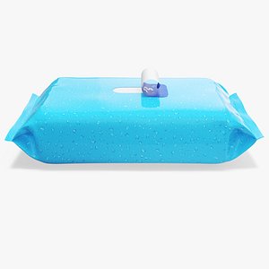 3D Opened Blue Package of Wet Wipes