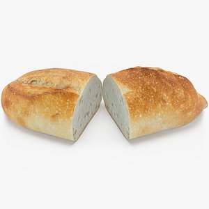 Batard Bread Cut in Half 3D model