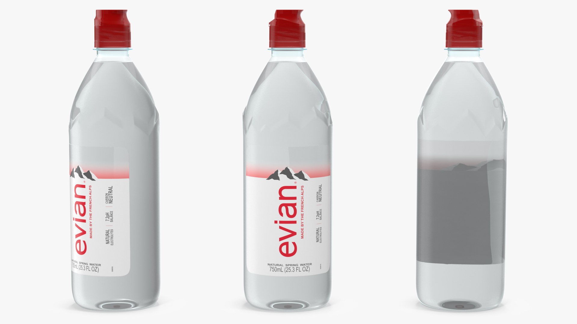 Evian Water 750ml Plastic Bottle 3D model preview