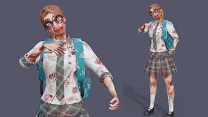 Cartoon School Girl Zombie Full Rigged 3D model