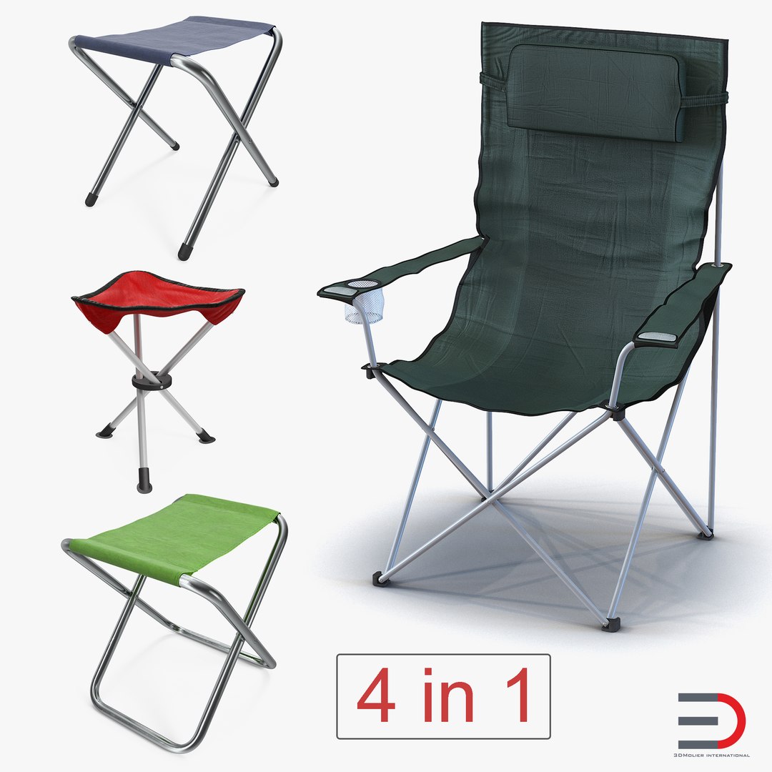 Outdoor Folding Chairs Collection 3D model preview
