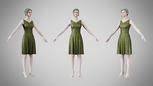 3D Dress 36 Olive Green Velvet With Design model