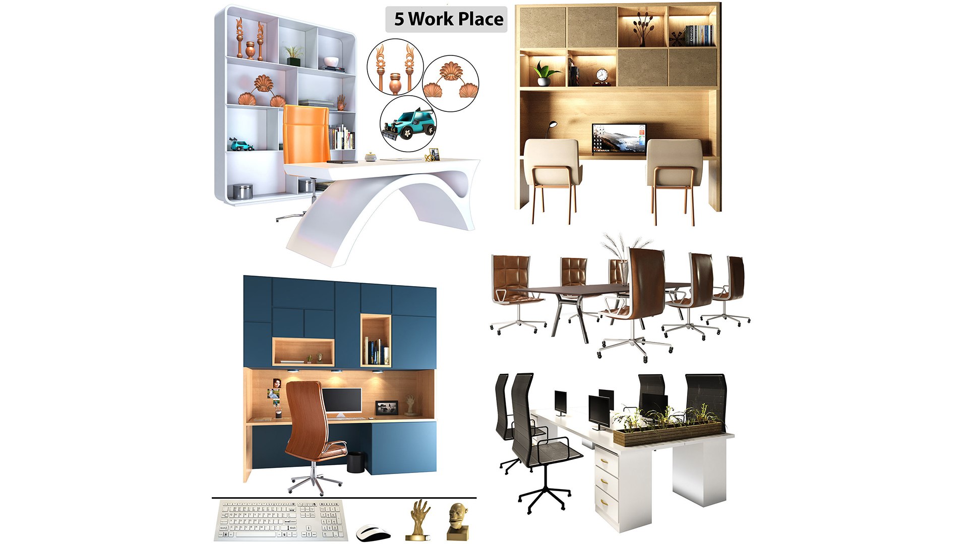 3D 5 Work Place Model - TurboSquid 2341620
