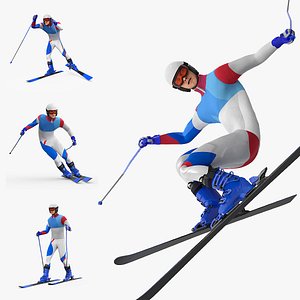 Skier Set Animated Rigged For Maya