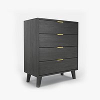 Modern Black Wooden Chest of Drawers with Gold Handles