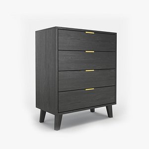 Modern Black Wooden Chest of Drawers with Gold Handles