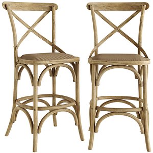 Syena Gray Wood And Rattan Counter Stool 3D model
