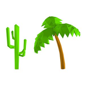 3D Cartoon Date Tree Cactus Plant