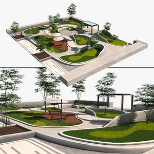 3D park with curved green islands 3d model model