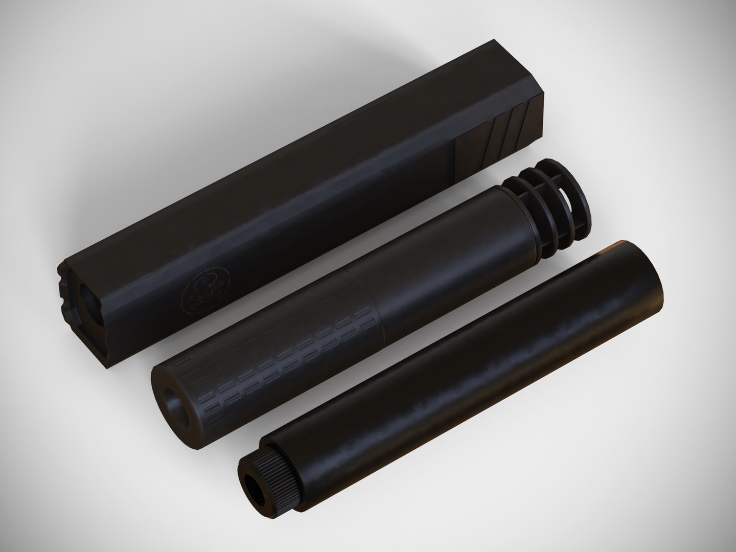 Barrel Attachments Pack - Flash - Muzzle - Suppressor - PBR 3D https://p.turbosquid.com/ts-thumb/gG/sO2ZNV/hn/7/png/1621684276/1920x1080/fit_q87/eeb13e11789bf7e3418ae451864a950758b61197/7.jpg