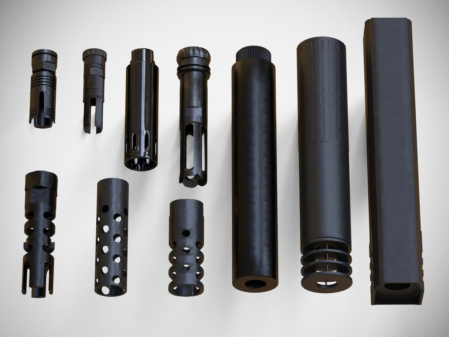 Barrel Attachments Pack Flash Muzzle Suppressor PBR 3D