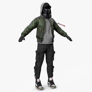 3D Cyberpunk Apocalyptic Civilian Outfit Green model