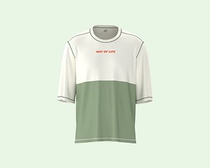 3D Mens cut and sew t-shirt with graphic and overlock stitch detailing