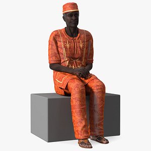 Traditional Style Afro American Old Gentleman Sitting