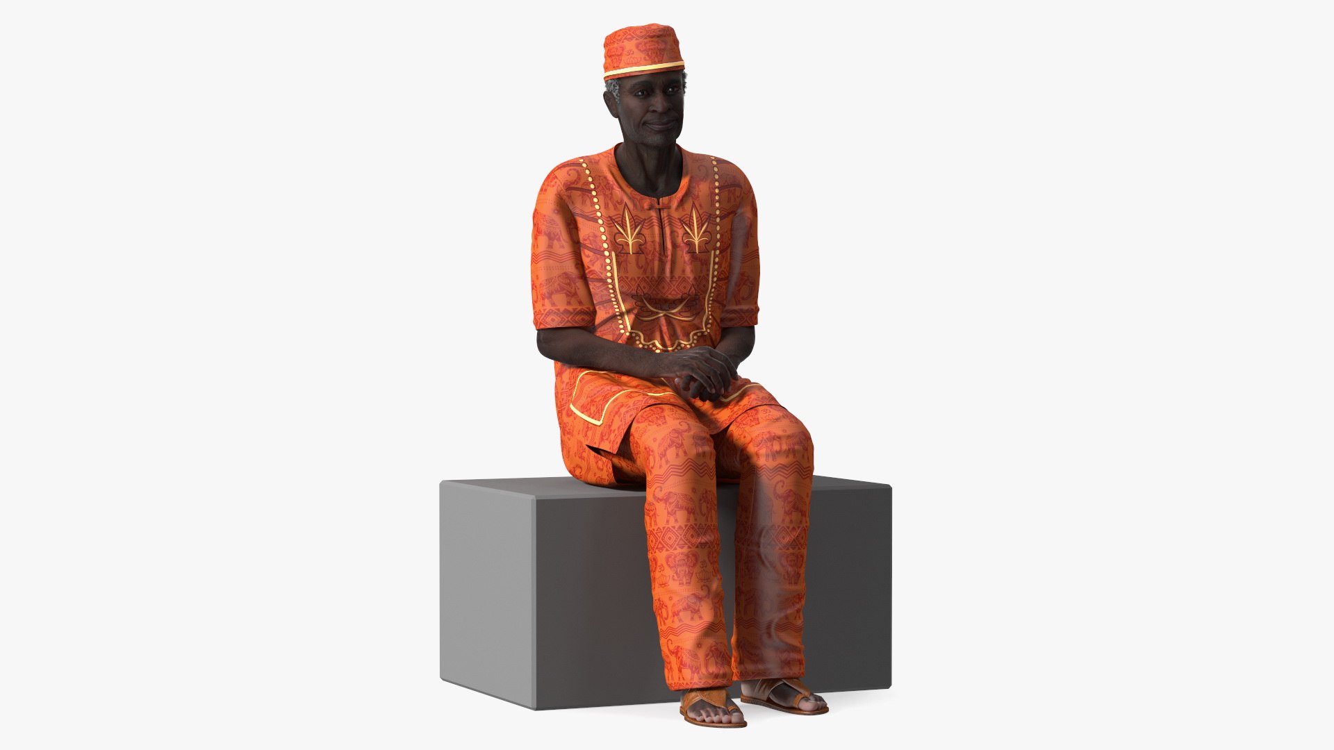Traditional Style Afro American Old Gentleman Sitting 3D model preview
