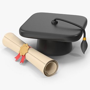 Cartoony Graduation Hat And Certificate