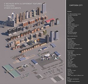 realistic cartoon city modular 3D