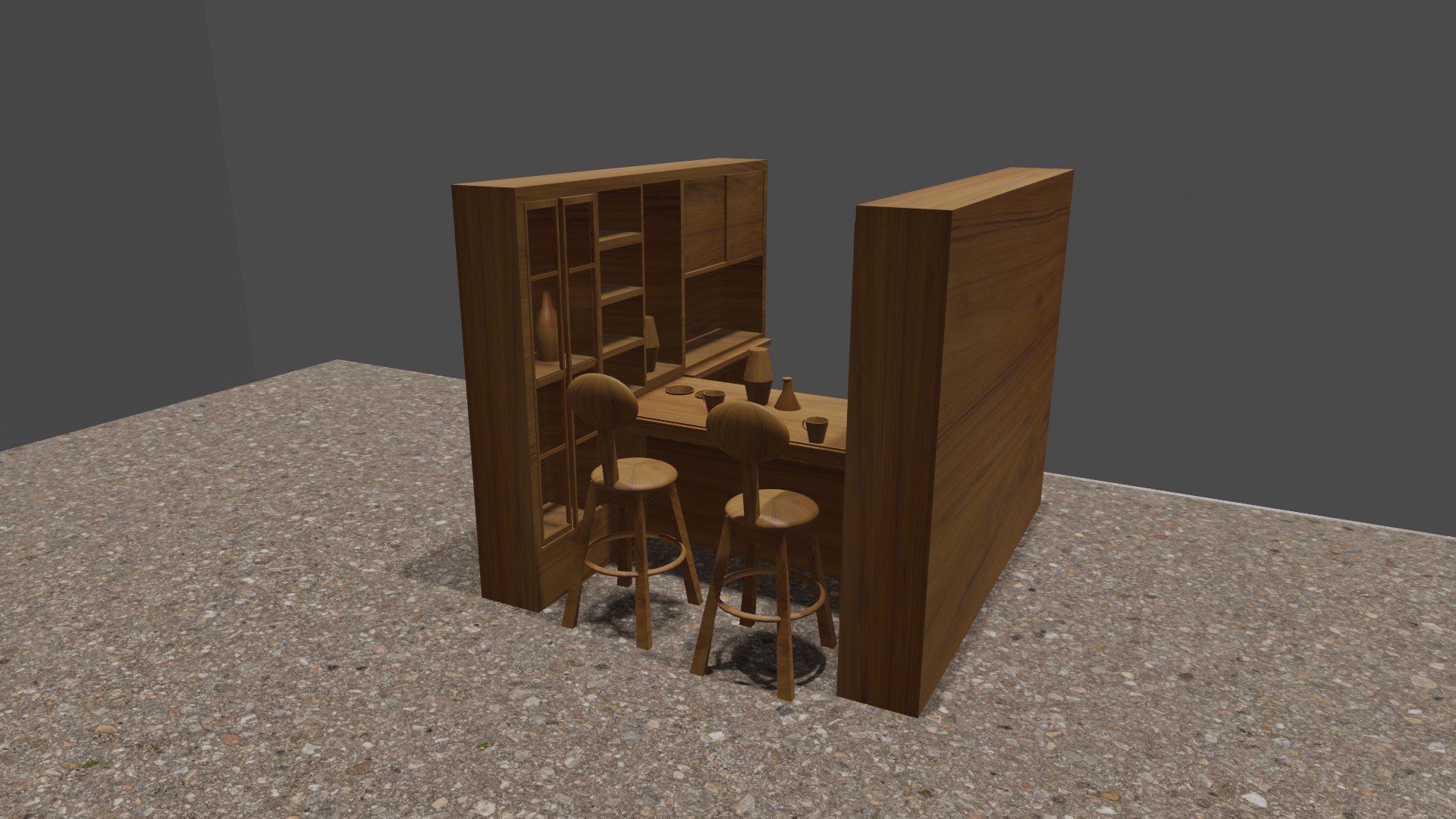 3D Model Mini Bar Design Material Teak Wood Furniture Minimalis