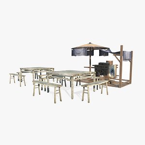 3D Asian ancient roadside stall bun shop