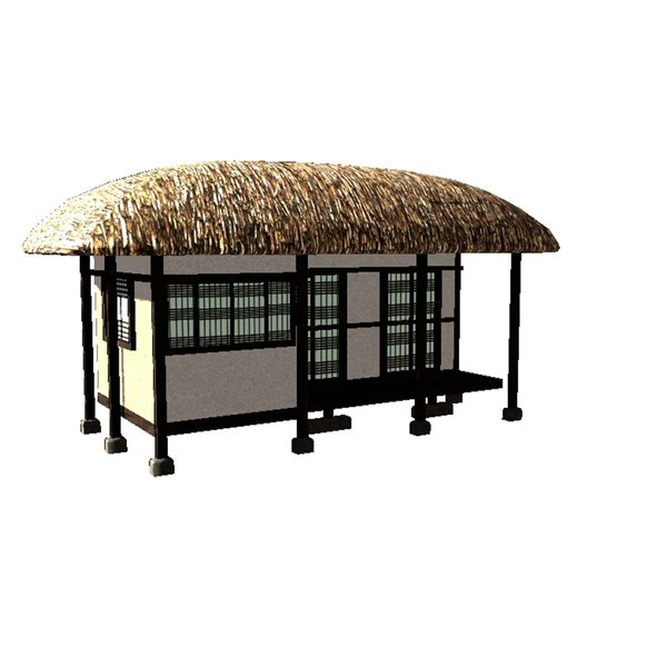low poly thatched house 3D model