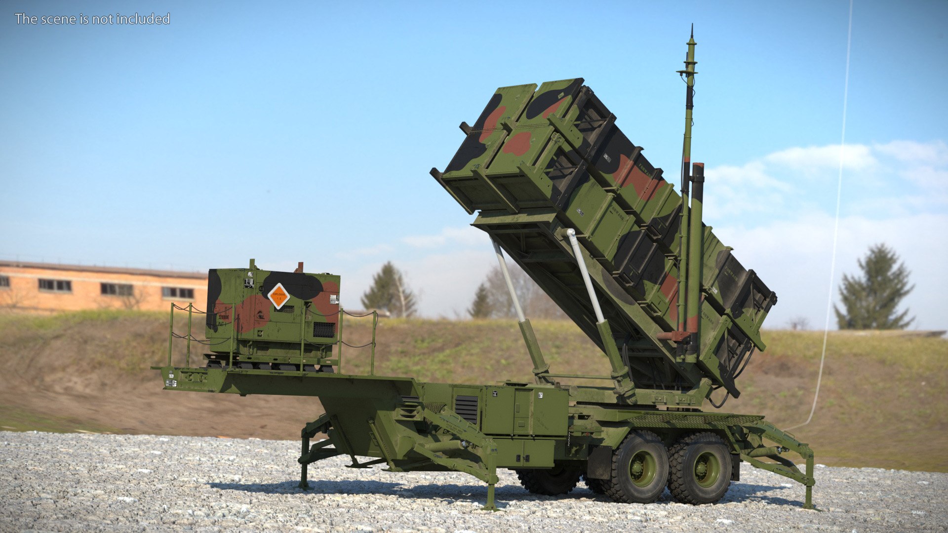 Patriot Launcher Transport Module with Support Box Camo Rigged 3D model for defense applications