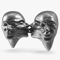 Dual-Face Sculpture with Kiss Motif Silver