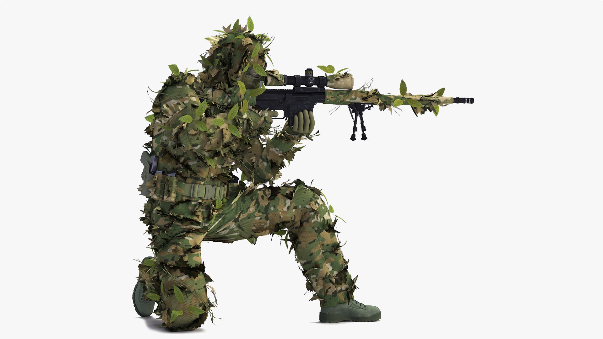 Sniper in Leaf Ghillie Suit Rigged for Cinema 4D 3D model preview