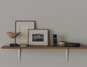 Low-Poly Wood Shelf Photo Frame Steel Bracket Sculpture Box Bowl Top Tiki 3D