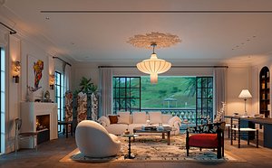Eclectic living room and dining room interior scenes model