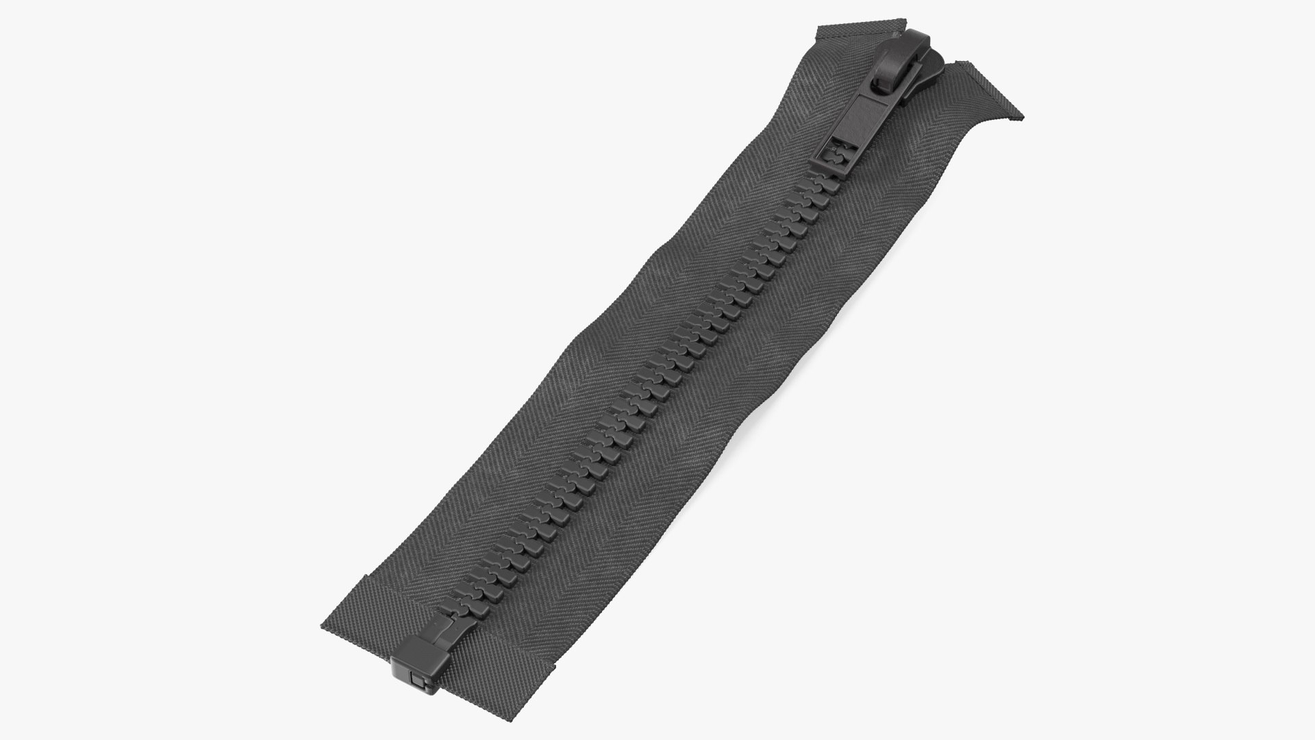 Two Sided Plastic Zipper Closed Black 3D model preview