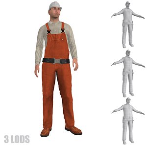 3d max rigged worker lod s